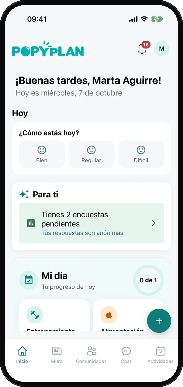 L'aplicació de Popyplan: l'inici amb el teu dia i els teus plans